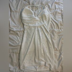 windsor white pearl low cut back dress